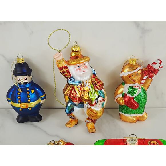 Christmas Blown Glass Tree Ornaments Harold Cop Cowboy Santa Cable Car Pickle x5 - Picture 7 of 16